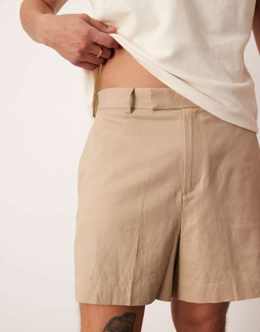 ASOS DESIGN - Elegante cropped bermudashort van linnenmix in stone, 3 van 5