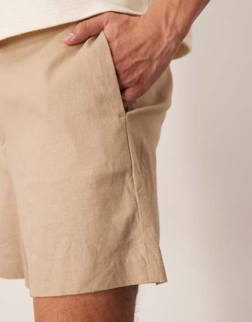 ASOS DESIGN - Elegante cropped bermudashort van linnenmix in stone, 4 van 5
