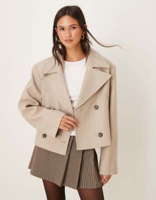 ASOS DESIGN - Elegante Cropped-Cabanjacke in Hellbeige-Braun