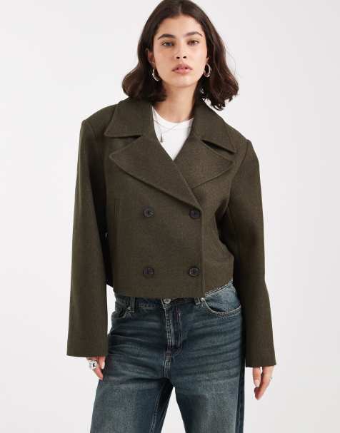 ASOS DESIGN – Elegante Cropped-Cabanjacke in Olivgrün - view 1