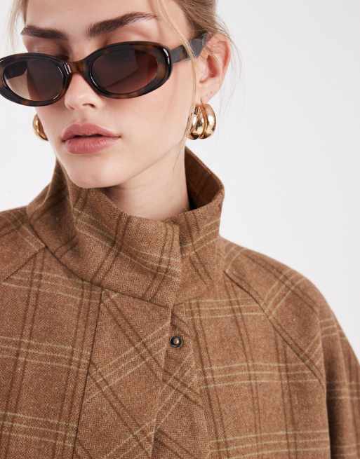 ASOS DESIGN – Elegante Cropped-Jacke aus angerautem Material mit Stehkragen und Karomuster, Kombiteil, 2 von 4