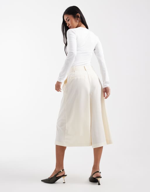 ASOS DESIGN - Elegante culottebroek met hoge taille in ivoorwit , 4 van 5