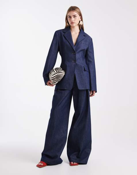 ASOS DESIGN - Elegante denim broek met wijde pijpen in indigo, deel van co-ord set - view 1