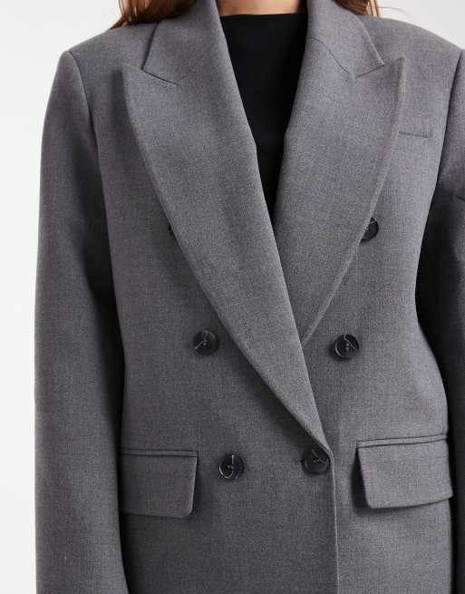 ASOS DESIGN - Elegante double breasted blazer met krachtige schouders in gemêleerd grijs, 3 van 4