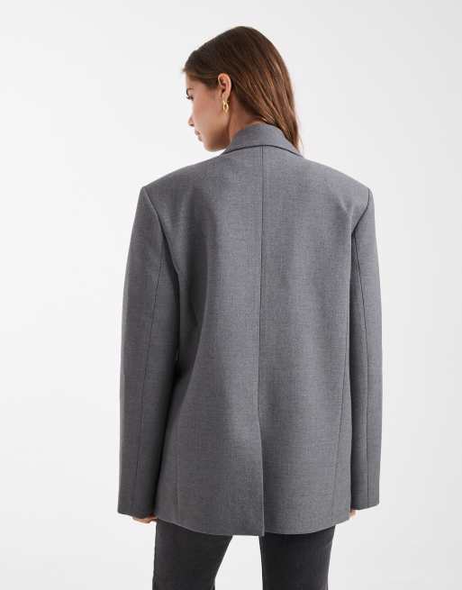 ASOS DESIGN - Elegante double breasted blazer met krachtige schouders in gemêleerd grijs, 4 van 4