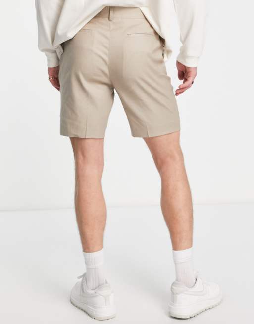 ASOS DESIGN – Elegante, eng geschnittene Shorts aus Leinenmix in Stein, 2 von 4