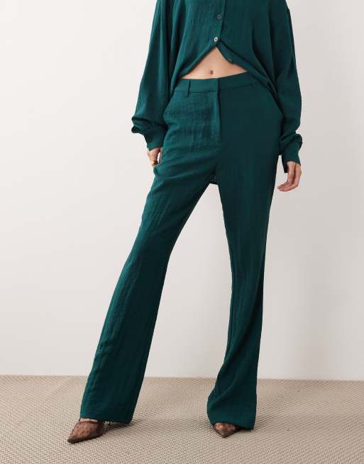 ASOS DESIGN - Elegante flare-broek met textuur in groenblauw, deel van co-ord set, 2 van 4