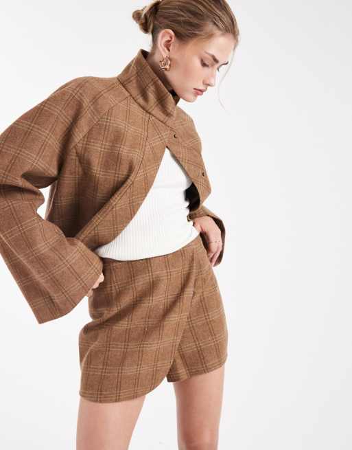 ASOS DESIGN - Elegante geborstelde skort met overslag en ruiten, deel van co-ord set, 2 van 4