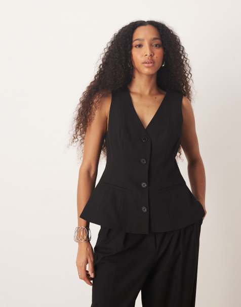 ASOS DESIGN – Elegante, geformte Weste in Schwarz - view 1