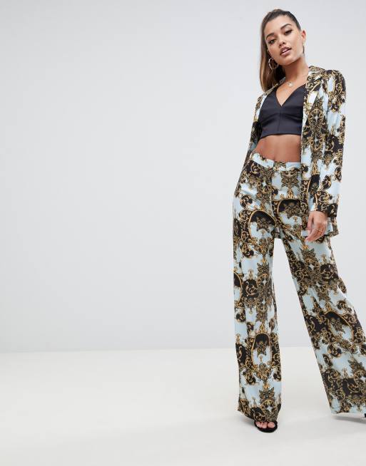 Asos Design Elegante Gemusterte Hose Mit Weitem Beinschnitt Asos