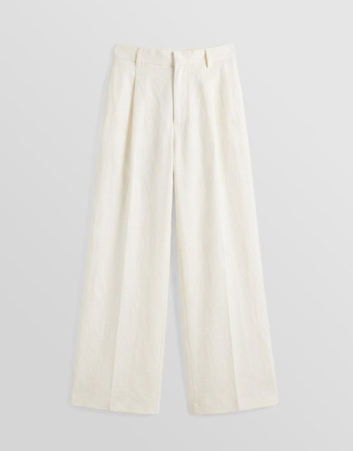 ASOS DESIGN - Elegante geplooide broek met losse pijpen van linnenmix in wit, 6 van 9