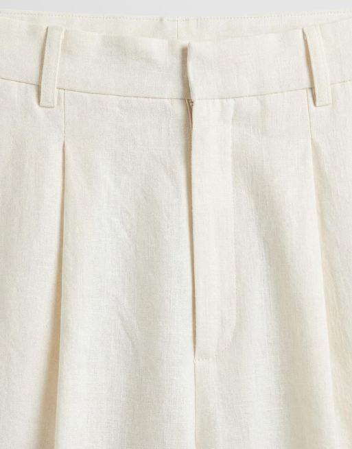 ASOS DESIGN - Elegante geplooide broek met losse pijpen van linnenmix in wit, 8 van 9