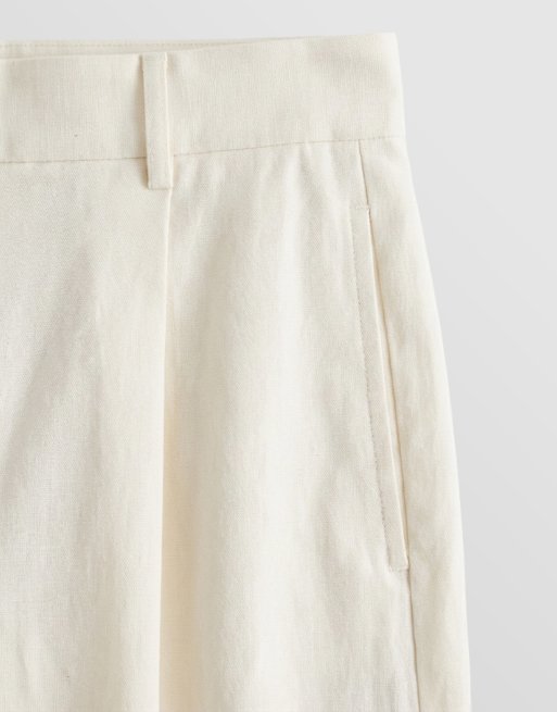 ASOS DESIGN - Elegante geplooide broek met losse pijpen van linnenmix in wit, 9 van 9