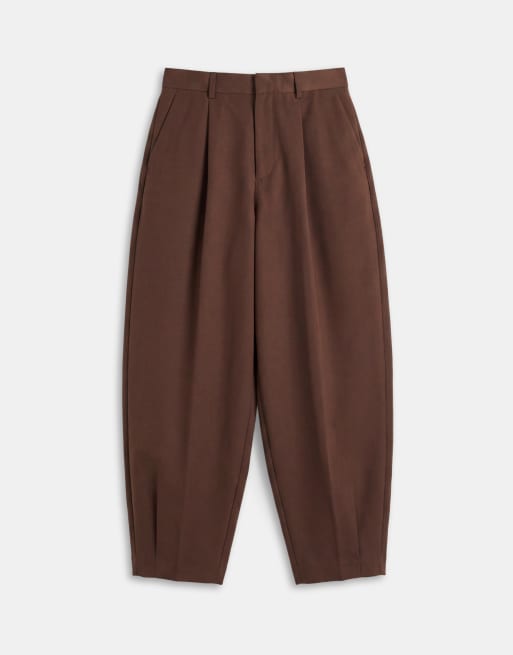 ASOS DESIGN - Elegante geplooide broek met wijde ballonpijpen in donkerbruin, 6 van 9