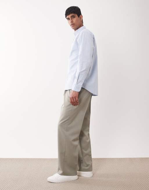 ASOS DESIGN - Elegante geplooide broek met wijde pijpen in saliegroen, 3 van 5