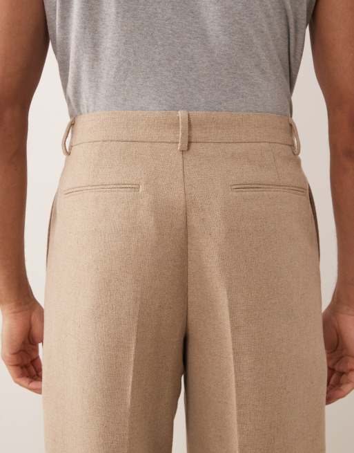 ASOS DESIGN - Elegante geplooide oversized toelopende broek van wolmix in stone, 4 van 5