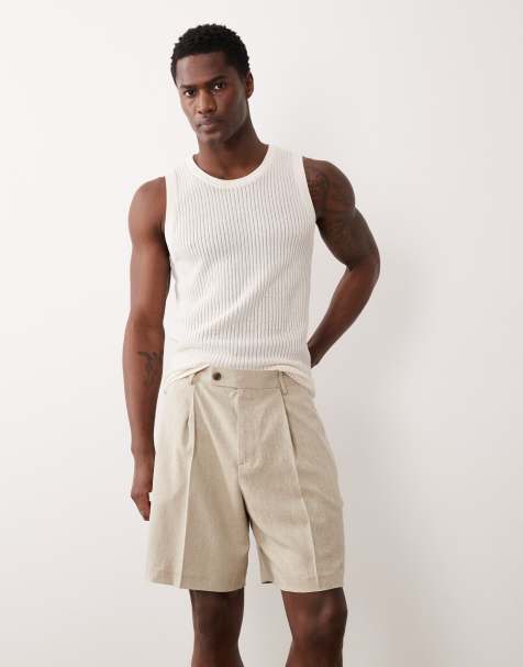 ASOS DESIGN - Elegante geplooide short met wijde pijpen, linnenlook en textuur in stone - view 1
