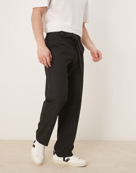 ASOS DESIGN – Elegante, gerade geschnittene Hose in Schwarz mit Bindegürtel aus dem gleichen Stoff - view 1