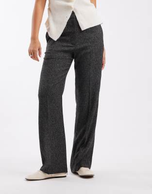 ASOS DESIGN - Elegante, gerade geschnittene Slim-Fit-Hose in Schwarz-Weiß mit Salz- und Pfeffermuster-Bunt