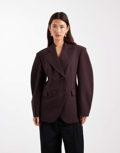 ASOS DESIGN - Elegante geruite double breasted blazer met cocoonmouwen in chocoladebruin - view 1