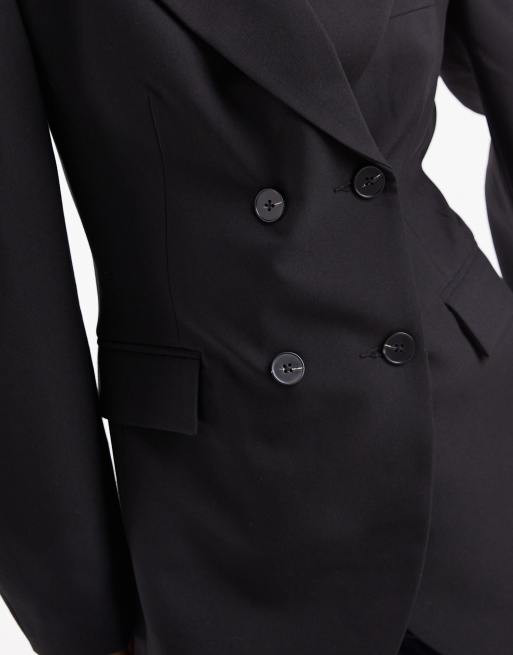 ASOS DESIGN - Elegante, geruite, double breasted blazer met cocoonmouwen in zwart, 3 van 4