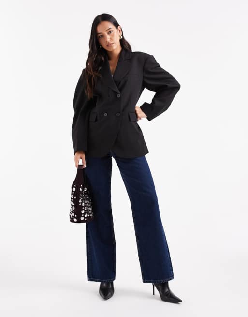 ASOS DESIGN - Elegante, geruite, double breasted blazer met cocoonmouwen in zwart, 4 van 4