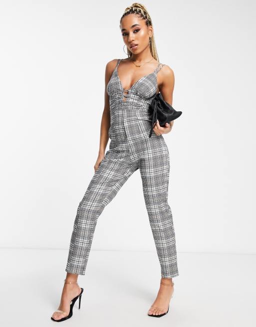 ASOS DESIGN Elegante geruite jumpsuit met bandjes ASOS