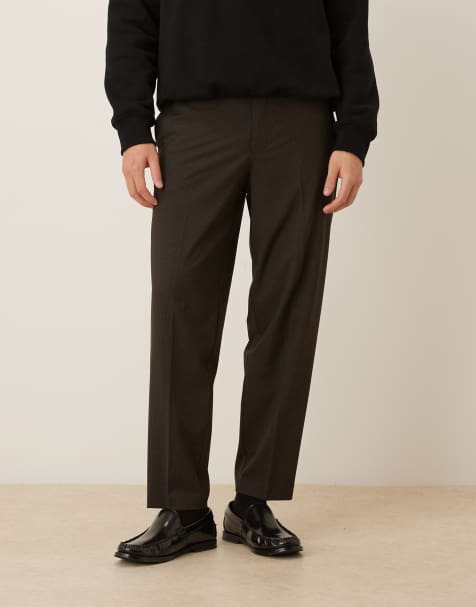 ASOS DESIGN - Elegante geruite oversized toelopende broek in bruin - view 1