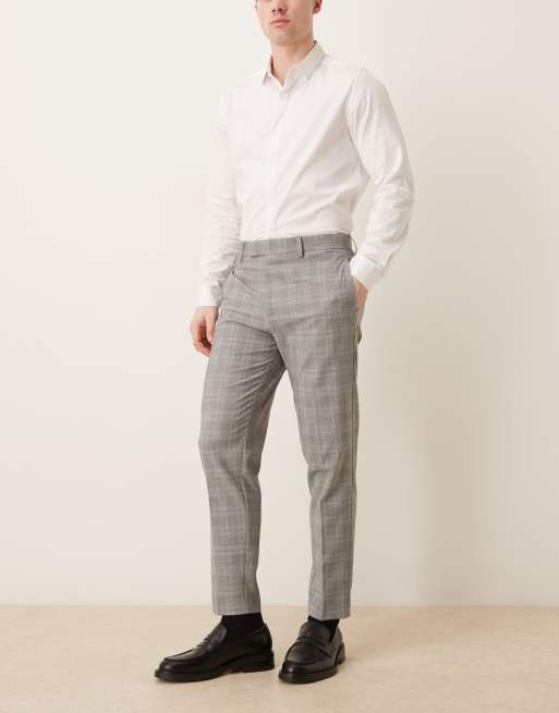 ASOS DESIGN - Elegante geruite smaltoelopende broek in grijs in dezelfde tint, 2 van 5