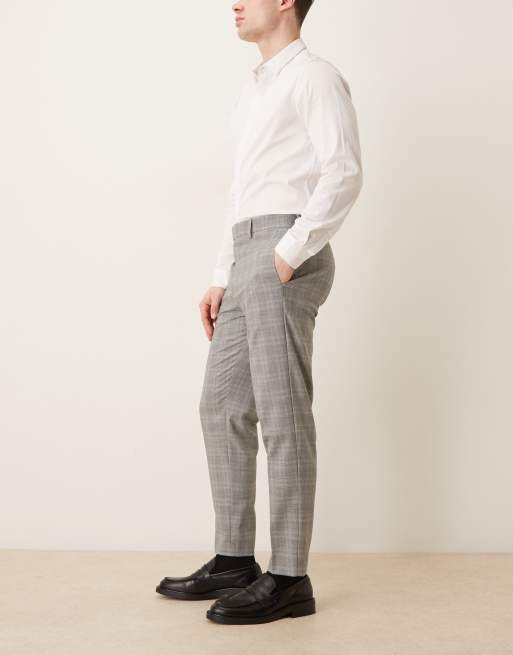 ASOS DESIGN - Elegante geruite smaltoelopende broek in grijs in dezelfde tint, 3 van 5