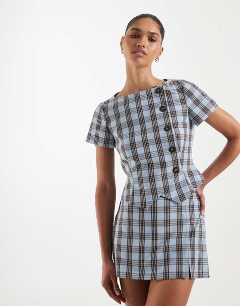 ASOS DESIGN - Elegante geruite top met overslag aan de voorkant in blauw - view 1
