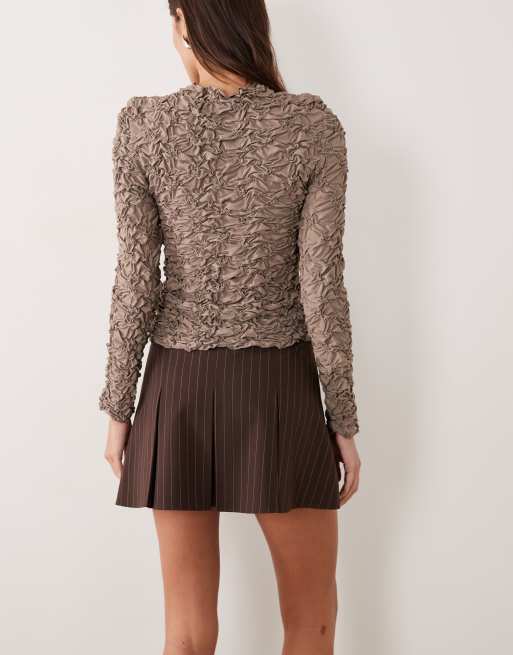 ASOS DESIGN - Elegante gestreepte mini rok met plooien in bruin, 4 van 5