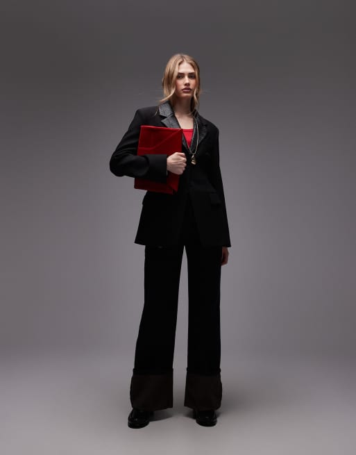 ASOS DESIGN - Elegante getailleerde blazer met revers van imitatieleer in zwart, 2 van 4