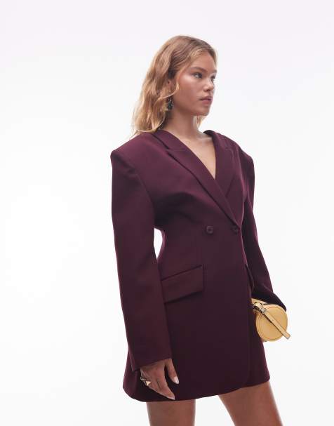 ASOS DESIGN - Elegante getailleerde blazerjurk in pruimrood - view 1