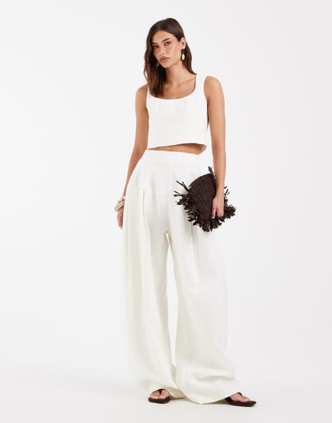 ASOS DESIGN - Elegante getailleerde broek met wijde pijpen in crème - view 1