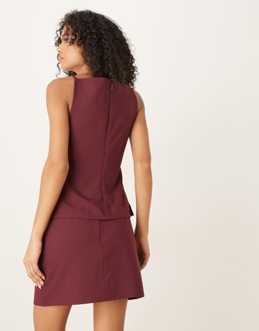 ASOS DESIGN - Elegante getailleerde camitop in donker kersenrood, deel van co-ord set, 4 van 4