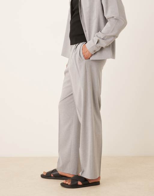 ASOS DESIGN - Elegante grå bukser i hørblanding med brede ben og dobbelte plisseringer - Del af sæt, 2 af 5