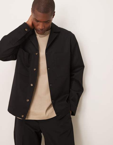 ASOS DESIGN – Elegante Harrington-Hemdjacke in Schwarz mit Reverskragen, Kombiteil - view 1