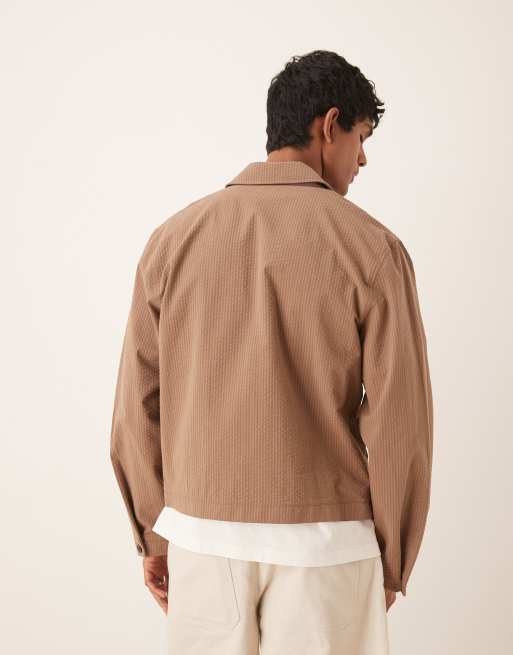 ASOS DESIGN – Elegante Harrington-Jacke aus Seersucker in Braun, Kombiteil, 3 von 4