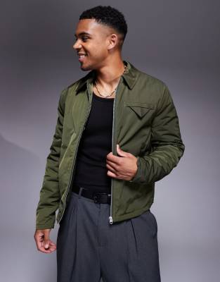 Elegante Harrington-Jacke in Khaki-Grün Grün L
