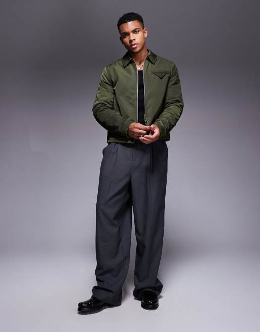 ASOS DESIGN – Elegante Harrington-Jacke in Khaki