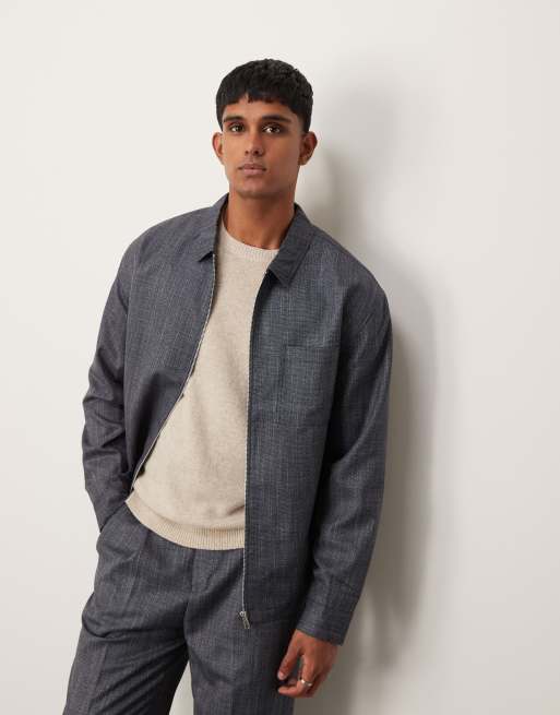 ASOS DESIGN – Elegante Hemdjacke in Blau mit durchgehendem Reißverschluss, Kombiteil