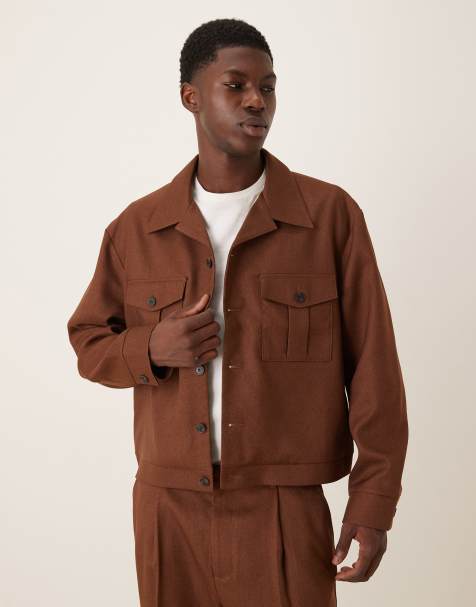 ASOS DESIGN – Elegante Hemdjacke in Braun, Kombiteil - view 1