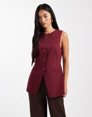 ASOS DESIGN - Elegante, hochgeschlossene Weste in Pflaume mit geformter Hüftpartie-Lila