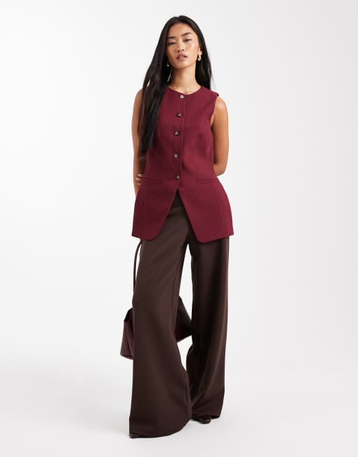 ASOS DESIGN – Elegante, hochgeschlossene Weste in Pflaume mit geformter Hüftpartie, 2 von 4