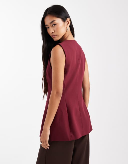 ASOS DESIGN – Elegante, hochgeschlossene Weste in Pflaume mit geformter Hüftpartie, 3 von 4