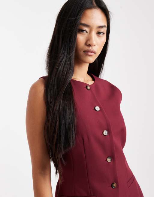 ASOS DESIGN – Elegante, hochgeschlossene Weste in Pflaume mit geformter Hüftpartie, 4 von 4