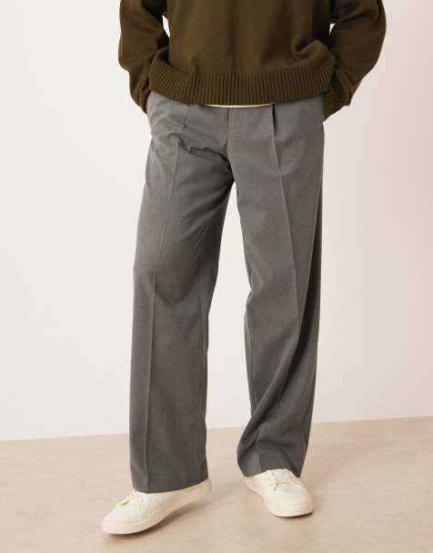 ASOS DESIGN – Elegante Hose aus Flanell in Grau mit weitem Bein und Bügelfalten - view 1