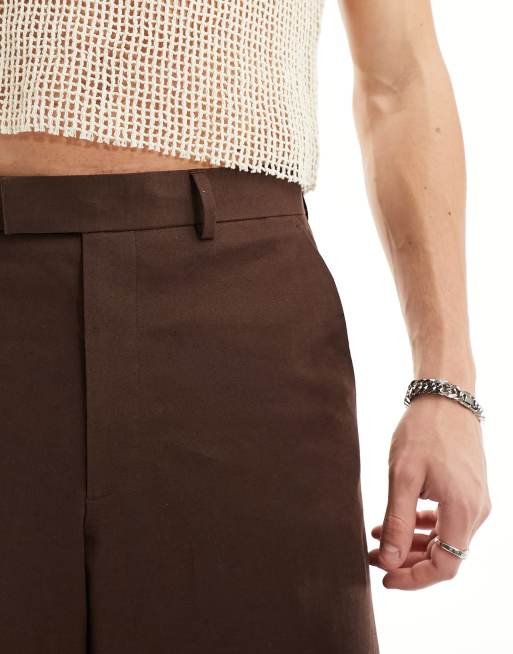 ASOS DESIGN – Elegante Hose aus Leinenmix in Braun mit extrem weitem Bein, 4 von 5