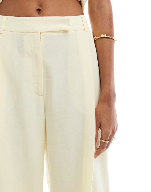 ASOS DESIGN – Elegante Hose aus Leinenmix in Buttermilchgelb mit weitem Bein, 5 von 5